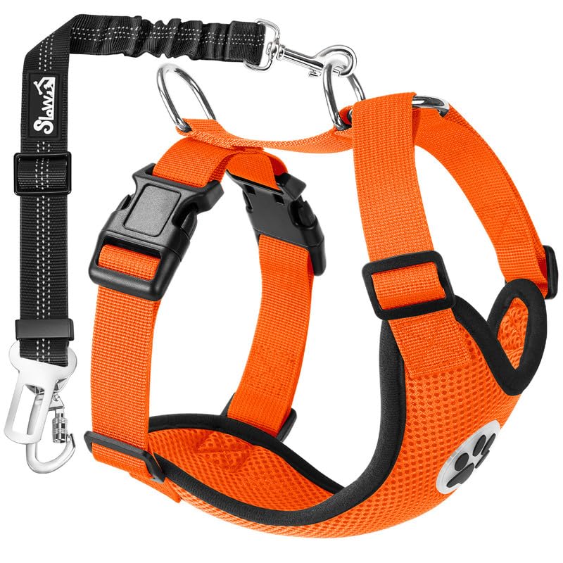 Dog Seat Belt and Harness for Car (Orange / Medium)