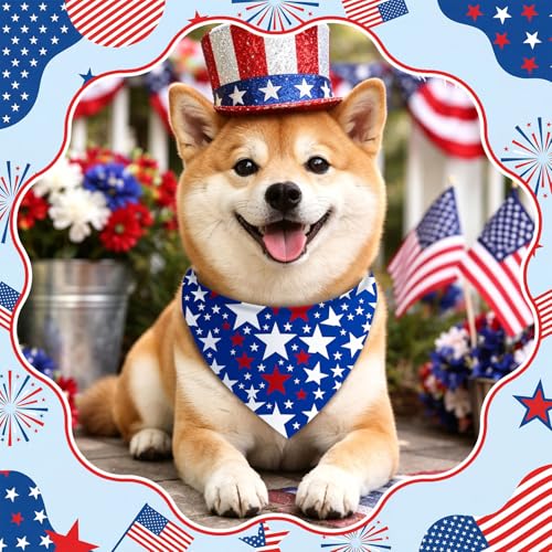 50 Pcs Patriotic Dog Bandanas Bulk 4th of July Bandanas for Dogs Star Triangle Kerchief Bib Scarf Set for Pet Independence Day 250th Anniversary Party Costume (4th of July / 19.7 x 13.8 x 13.8'')