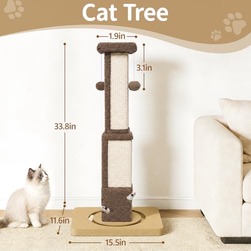 33.8" Tall Sisal Vertical Cat Scratching Post for Indoor