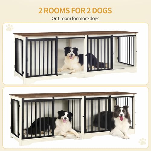 77.6" Double Dog Crate Furniture (White Brown / 77.6"L x 23.6"W x 26.4"H)