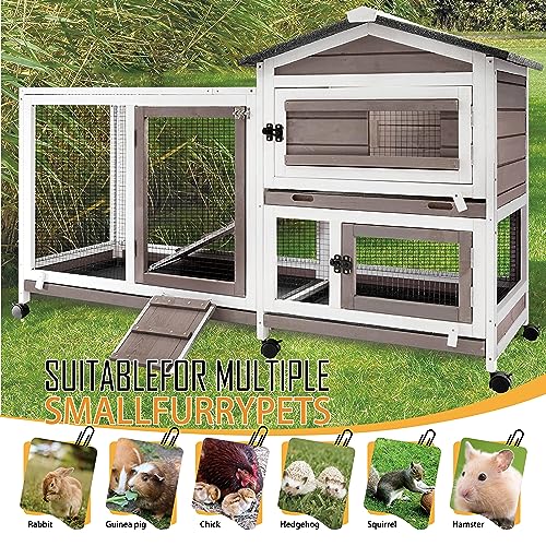 57" L Large Rabbit Hutch with Run (57.1"L x 21.7"W x 34.3"H)