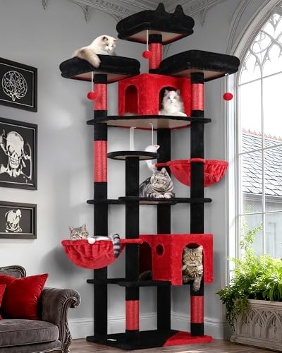 Gothic Cat Tree Tower for Multiple Adult Cats (82 inch / Blood-Goth)