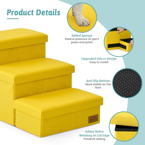 Dog Stairs with Storage (Yellow / 38.1"L x 17"W x 22"H)
