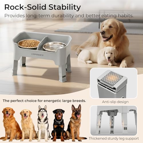 Mess Proof Elevated Dog Bowls (Light Grey / Medium)