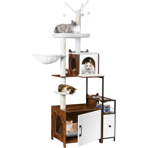 Cat Tree with Litter Box Enclosure (Dark Brown)