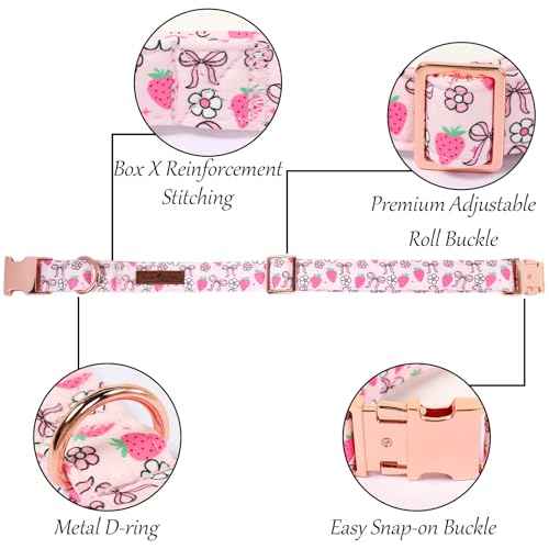 Strawberry Floral Dog Collar with Sailor Bow (Strawberry Bow(Sailor Bow) / Medium (Pack of 1))