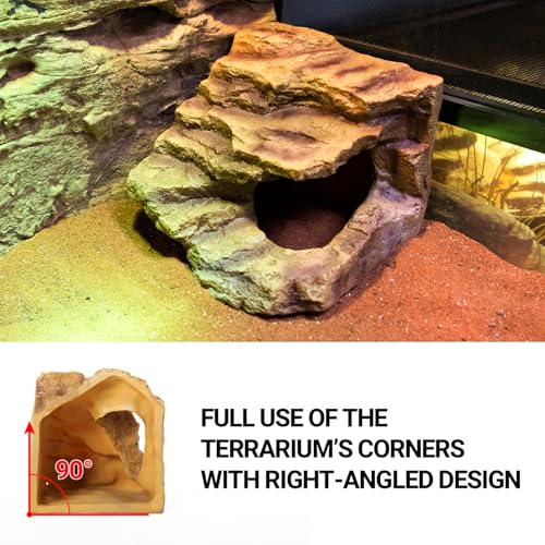 Resin Reptile Hideout Cave Reptile Habitat Tank Decor Terrarium Accessories for Bearded Dragon Leopard Gecko Lizards Turtle (Small)