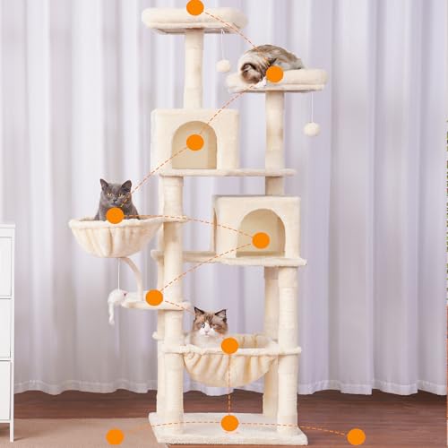 Cat Tree 70 inches Tall Cat Tower for Indoor Large Cats HCT032M (Beige / 70.08 inch)