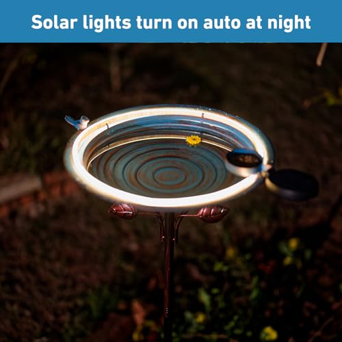 Metal Bird Bath with Stake (Blue-Solar Light)