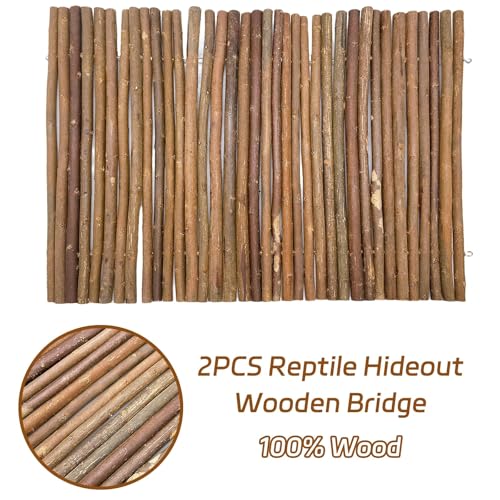 18.89"x 12.99" Reptile Hideout Wooden Bridge Lizard Hide Caves Bearded Dragon Habitat Accessories for Gecko Snake Frog Chameleon Iguana Tortoise