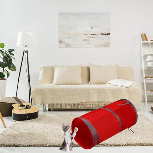Cat Tunnel for Indoor Small Cats Kittens Rabbits (20 Inch (Pack of 1) / Red)