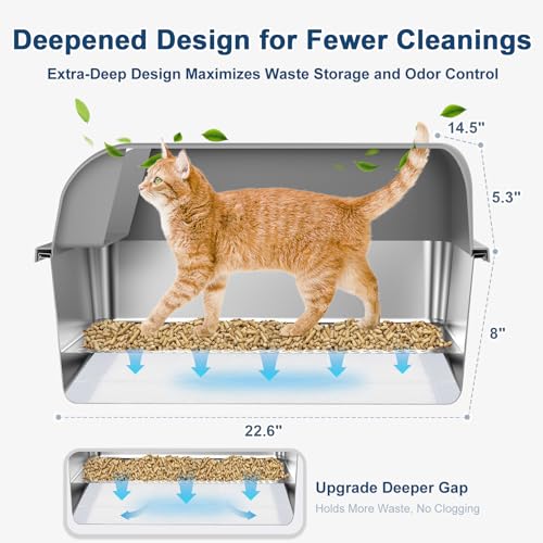 XL Stainless Steel Sifting Litter Box with Lid for Pine Pellets (X-Large)