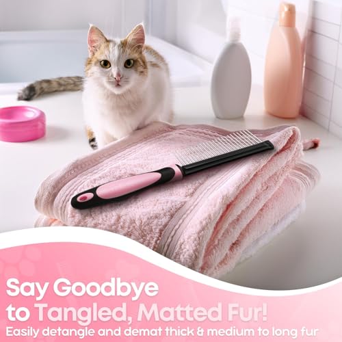 Metal Pet Comb for Cats & Dogs (Chrome,Pink)