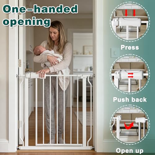 52.76 62.2 Inch Extra Wide Baby Gate Pressure Mounted for Doorways (White / 52.76"-62.2")