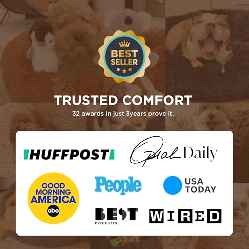 Calming Dog Bed Medium Size Dog Donut Washable Pet Bed (30"L x 30"W x 8"Th / Pale Grey)