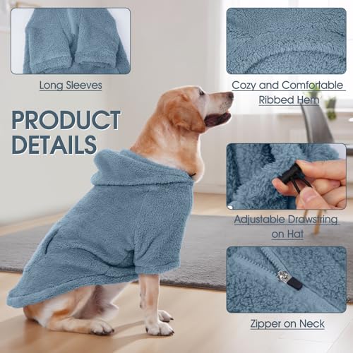 Fuzzy Dog Sweater with Adjustable Hood & Harness Hole (XX-Large / Blue)
