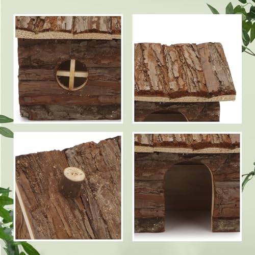 Natural Wooden Hamster House Small Animals House with Chimney (M)