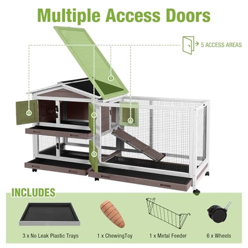 Rabbit Hutch Indoor Outdoor (Brown / 62.0"L x 22.6"W x 33.5"H)
