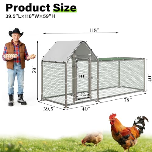 Small Metal Chicken Coop (118"L x 39.5"W x 59"H)