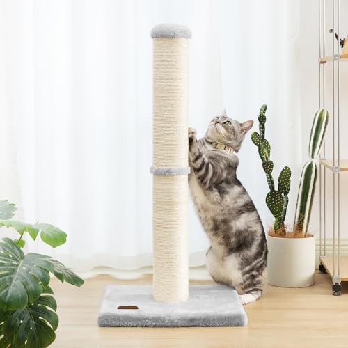 34inch Cat Scratching Post with Natural Sisal Rope 4.3Inch Large Diameter Scratcher Post Tree for Indoor Cats Grey (Grey)