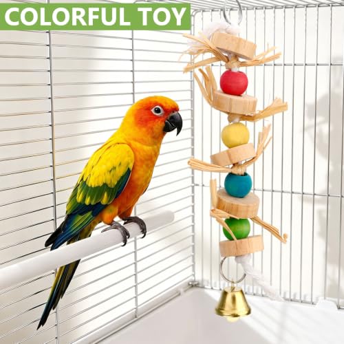 Parrot Pet Bird Chew Bird Toys Parakeet Toys Wooden Straw with Bell Cage Swing Toys Bird Cage Hanging Accessory (Wooden Straw)