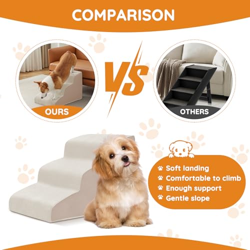 Dog Stairs for Small Dogs 15.7" H (Beige / 3-Step 15.7"H)