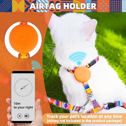 Adjustable Cat Harness and Leash Set Escape Proof Kitten Strap Collar for Walking Travel (Medium / Orange(Geometry))