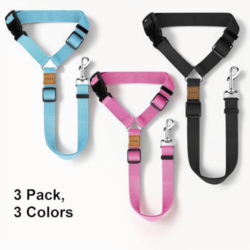 3 Pack Dog Seat Belt for Car (Black & Pink & Blue)