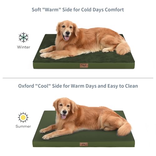 Waterproof Orthopedic Outdoor Dog Bed XL for Extra Large Dogs (Olive Green / 44.0"L x 32.0"W x 3.5"Th)