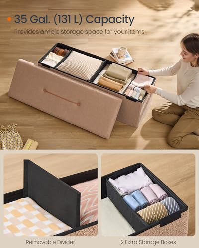 Large Folding Storage Ottoman Bench (Camel Brown / 15"D x 43"W x 15"H / Cosy)