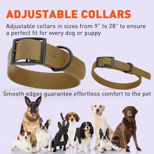 Biothane Waterproof Dog Collar Strong Coated Nylon Webbing with Black Hardware Odor (W1" x L22"-25" / Coyote Brown)