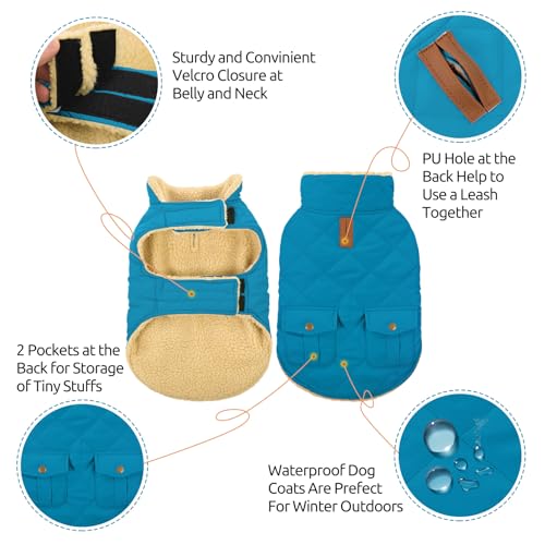 Waterproof Dog Winter Coat Warm Puffer Jacket Plush Lining Vest (Small / Blue)