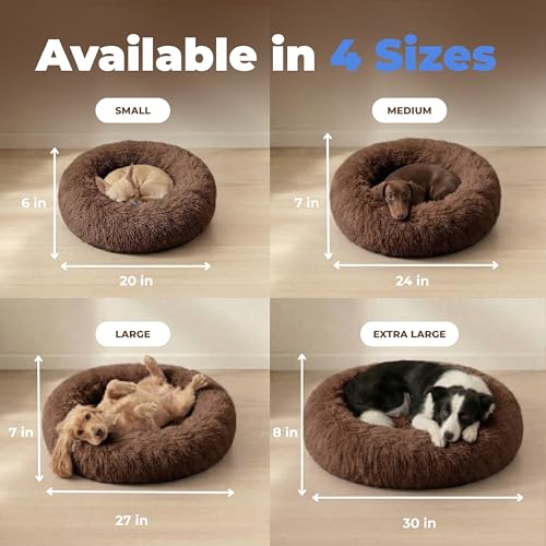 Round Calming Dog Bed for Small (Caramel / 24" x 24" x 7")