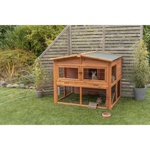 natura Outdoor Deluxe Rabbit Hutch with Run (44.1"L x 45.3"W x 53.1"H / Deluxe Hutch / Brown)