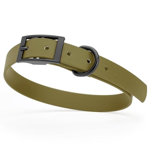 Biothane Waterproof Dog Collar Strong Coated Nylon Webbing with Black Hardware Odor (W3/4" x L15-18" / Olive Drab Green)