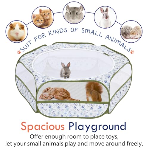Small Animal Playpen with Zippered Cover (Blue + White Flower)