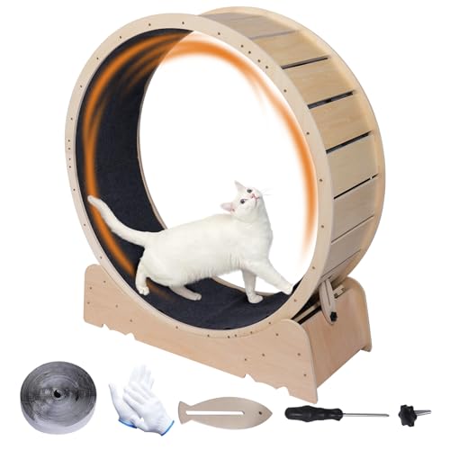 Large Cat Exercise Wheel 40 Inch Treadmill Exerciser for Indoor Cats Love Kitty Running Toy Walking Training for Fitness Weight Loss Device Suitable for Most Cats Physical Exercise Activity (Wood)