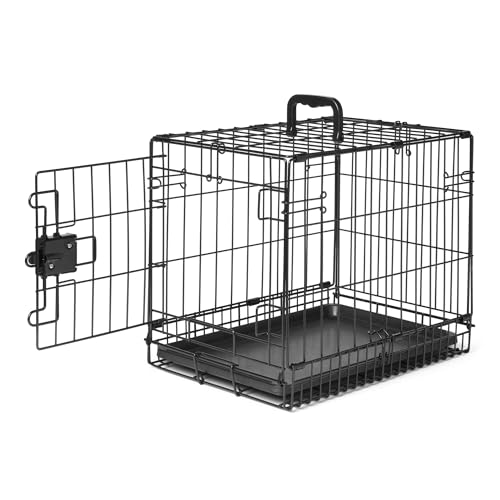 Durable Foldable Metal Wire Dog Crate with Tray (18.0"L x 12.4"W x 15.0"H / Single Door no Divider)