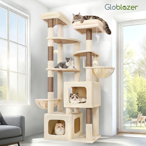 S74E Pro Heavy Duty Maine Coon Cat Tree for Large Cats (Beige / 74 inch)