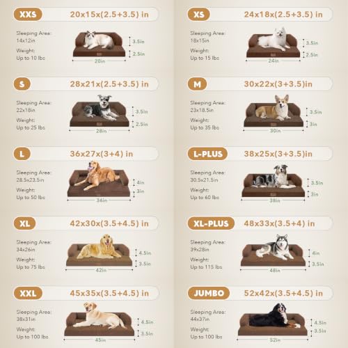 Orthopedic Washable Dog Bed with Bolster for Medium to Large Dogs (36.0"L x 27.0"W x 7.0"Th / Coffee)