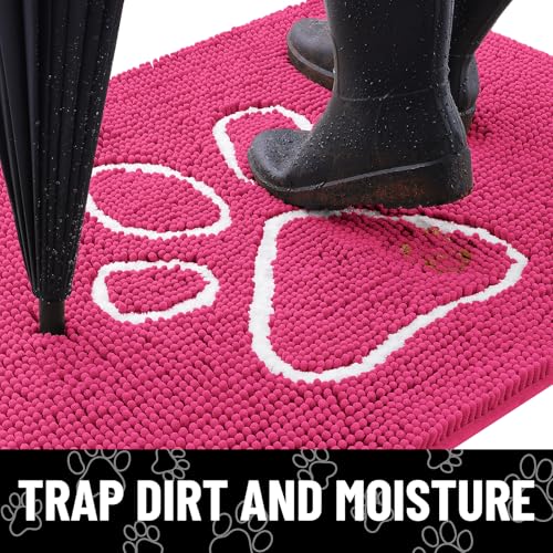 Dog Door Mat for Muddy Paws (30"X20" / Hot Pink and White)