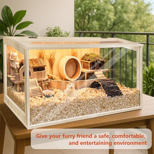 Hamster Cage Chewproof Wooden 24 Inch Guinea Pig Cages Mice and Rat Habitat Openable Top with Acrylic Sheets Solid Built (24"L x 16"W x 16"H)