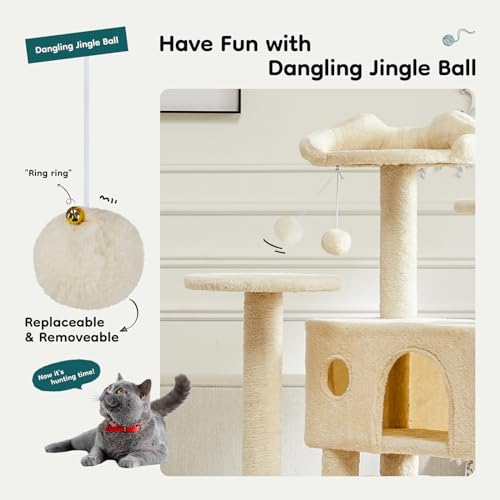 54 inch Indoor Cat Tree Tower (Beige / 54'' × 19.8'' × 19.8'')