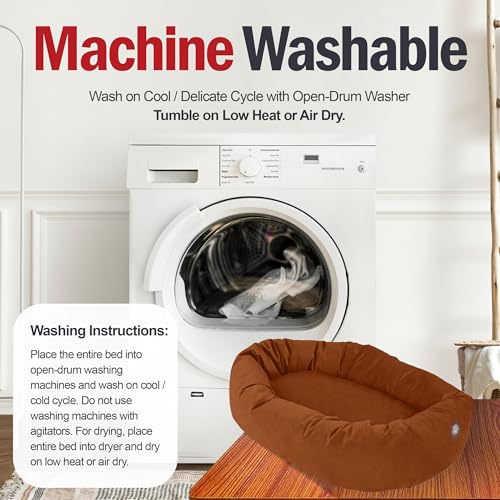 32 Inch Suede Calming Dog Bed Washable (Rust)