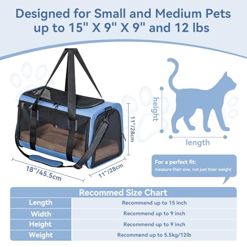 Cat Carrier Soft with Patented Safety Buckles (18.0"L x 11.0"W x 11.0"H / Blue)