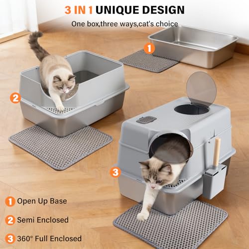 Stainless Steel Litter Box with Lid (Enclosed-XL)