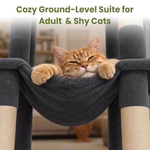 Cat Tree Tower for Indoor Large Adult Cats (Dark Grey)