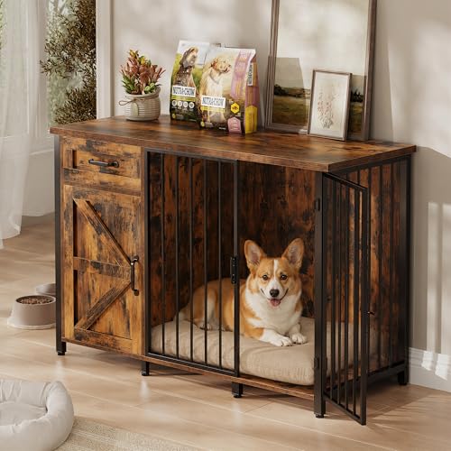 30 Inch Dog Crate Furniture with Cabinet (Brown / 48.8"L x 19.7"W x 32.7"H)