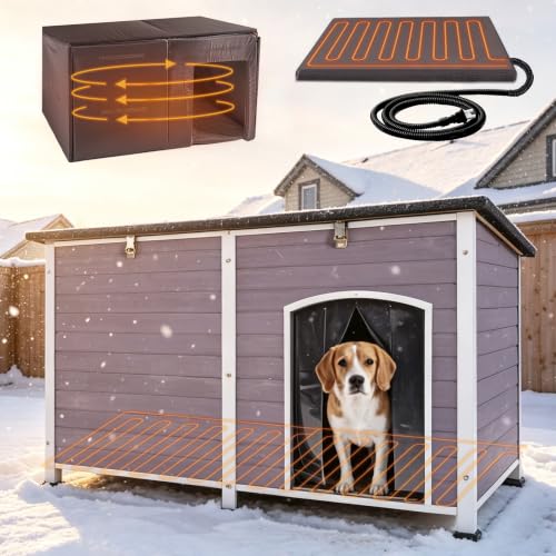 XXL 59" Extra Large Heated Dog House for Outside with Iron Frame