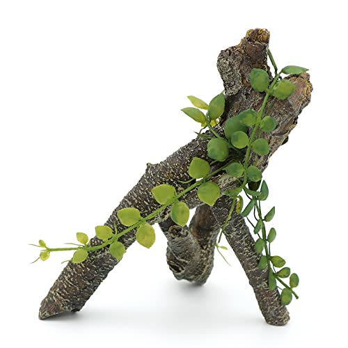Reptile Corner Branch with Green Leaves Terrarium Desert Decoration